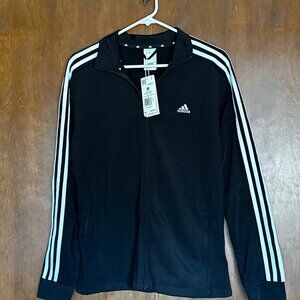 Adidas Jacket Women's Sz M Black 3 Striped Tricot Logo Full Zip Track Tops NWT